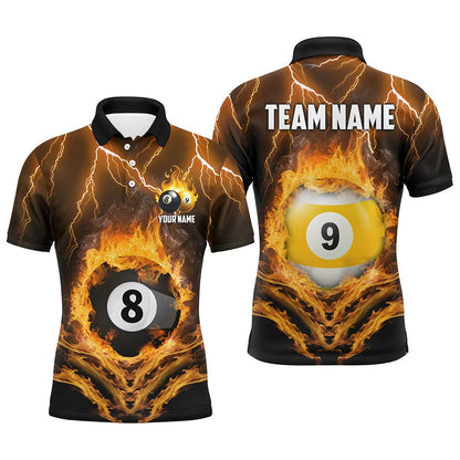 Billiard Polo Shirts, Billiard 8 Ball & 9 Ball Fire Lightning Polo & 14 Zip Shirts Custom Billiard Jersey Yellow, Billiards Team Shirts