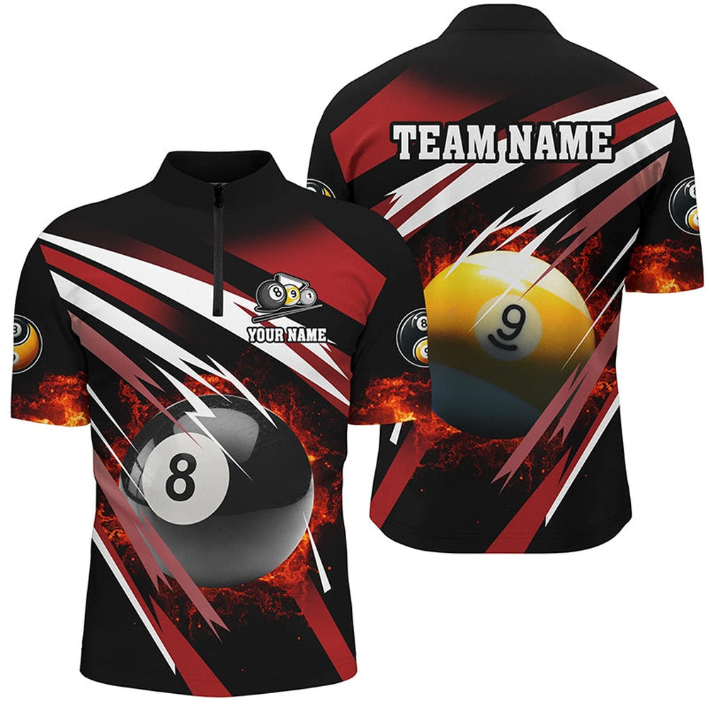 Billiard Polo Shirts, Billiard 8 Ball & 9 Ball Fire Polo Shirts Custom Billiard Jersey Attire Red, Billiards Team Shirts