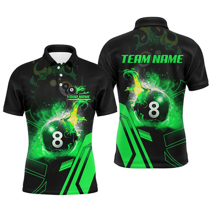 Billiard Polo Shirts, Billiard 8 Ball Flame Green Version 3D Printed Polo Shirts Best Custom Pool Team Jerseys Shirts, Billiards Team Shirts