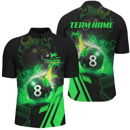 Billiard Polo Shirts, Billiard 8 Ball Flame Green Version 3D Printed Polo Shirts Best Custom Pool Team Jerseys Shirts, Billiards Team Shirts