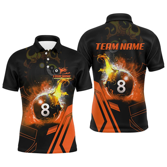 Billiard Polo Shirts, Billiard 8 Ball Flame Orange Version 3D Printed Polo Shirt Best Custom Pool Team Jerseys Shirt, Billiards Team Shirts