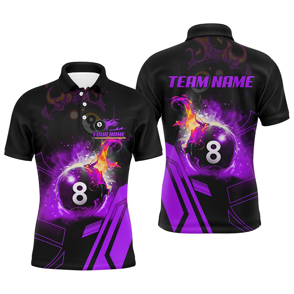 Billiard Polo Shirts, Billiard 8 Ball Flame Purple Version 3D Printed Polo Shirt Best Custom Pool Team Jerseys Shirts, Billiards Team Shirts