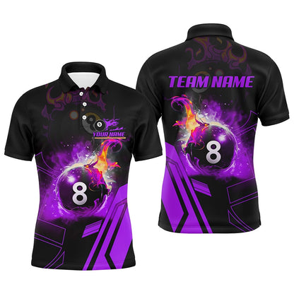 Billiard Polo Shirts, Billiard 8 Ball Flame Purple Version 3D Printed Polo Shirt Best Custom Pool Team Jerseys Shirts, Billiards Team Shirts