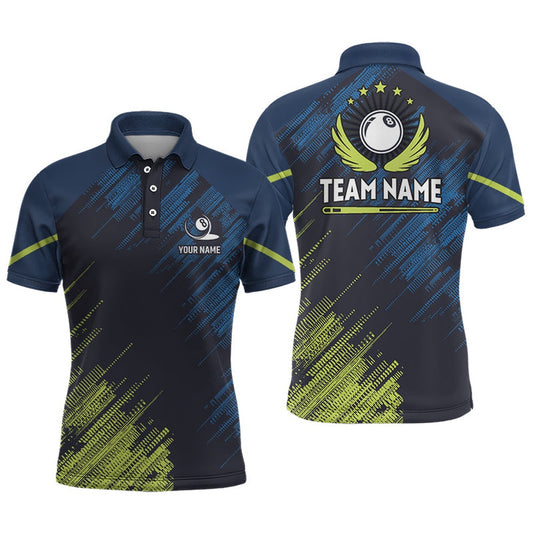 Billiard Polo Shirts, Billiard 8 Ball Green Blue Sports Style Custom Billiard Polo Shirts Pool Billiards Shirts, Billiards Team Shirts