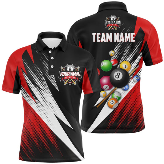 Billiard Polo Shirts, Billiard 8 Ball Pool Custom Name 3D Polo Shirts, Personalized Billiard Pool Balls Jerseys, Billiards Team Shirts