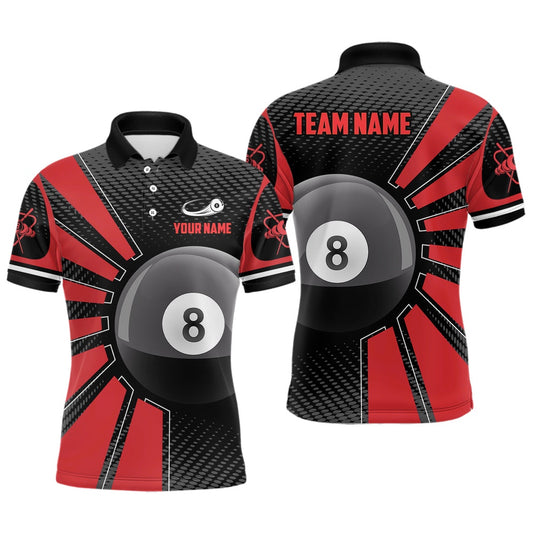 Billiard Polo Shirts, Billiard 8 Ball Red Version Personalized Name 3D Polo Shirts Custom Team Billiard Shirts, Billiards Team Shirts
