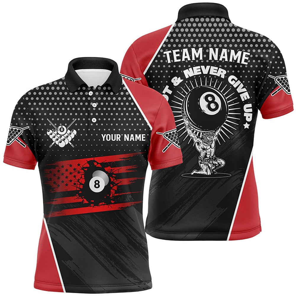 Billiard Polo Shirts, Billiard 8 Ball USA Flag Personalized 3D Polo Shirts Custom Funny Saying Billiard Shirts, Billiards Team Shirts