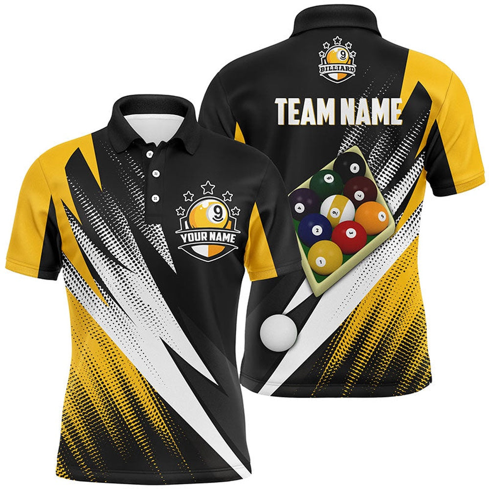 Billiard Polo Shirts, Billiard 9 Ball Pool Custom Name 3D Polo Shirts, Personalized Billiard Pool Balls Jerseys, Billiards Team Shirts