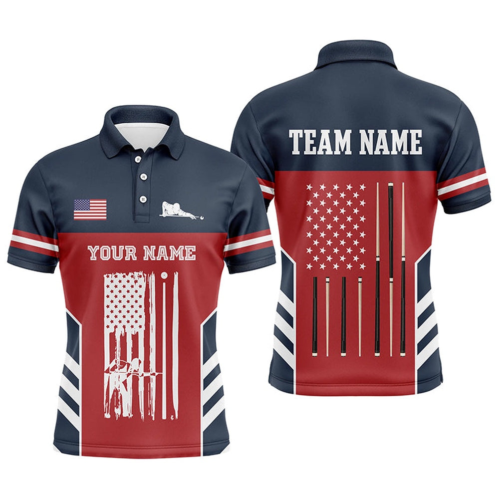 Billiard Polo Shirts, Billiard American Flag Red Navy Custom Polo Shirts, Personalized Unique Billiard Jerseys, Billiards Team Shirts