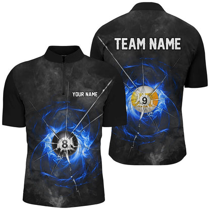 Billiard Polo Shirts, Billiard Ball 8 & Ball 9 Crack Glass Custom Polo & Polo Shirts, Billiard Jersey Blue, Billiards Team Shirts