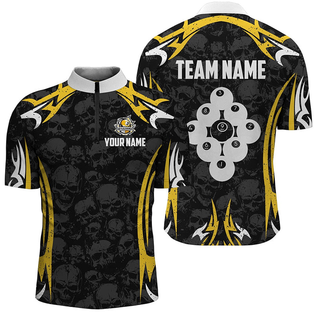Billiard Polo Shirts, Billiard Ball 9 Skull Pattern Polo Shirts Custom Team Name 9 Ball Pool Jerseys, Billiards Team Shirts