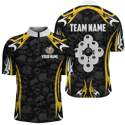 Billiard Polo Shirts, Billiard Ball 9 Skull Pattern Polo Shirts Custom Team Name 9 Ball Pool Jerseys, Billiards Team Shirts