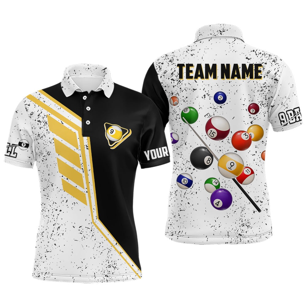Billiard Polo Shirts, Billiard Balls 9 Ball Pool Grunge Style Custom Billiard Shirts, 9 Ball Billiards Jerseys, Billiards Team Shirts