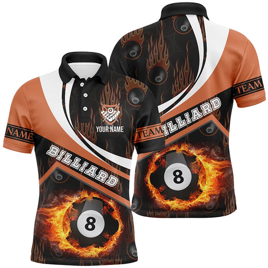 Billiard Polo Shirts, Billiard Balls Fire Flame Orange Style Custom Billiard Polo Shirts, 8 Ball Billiard Jersey, Billiards Team Shirts