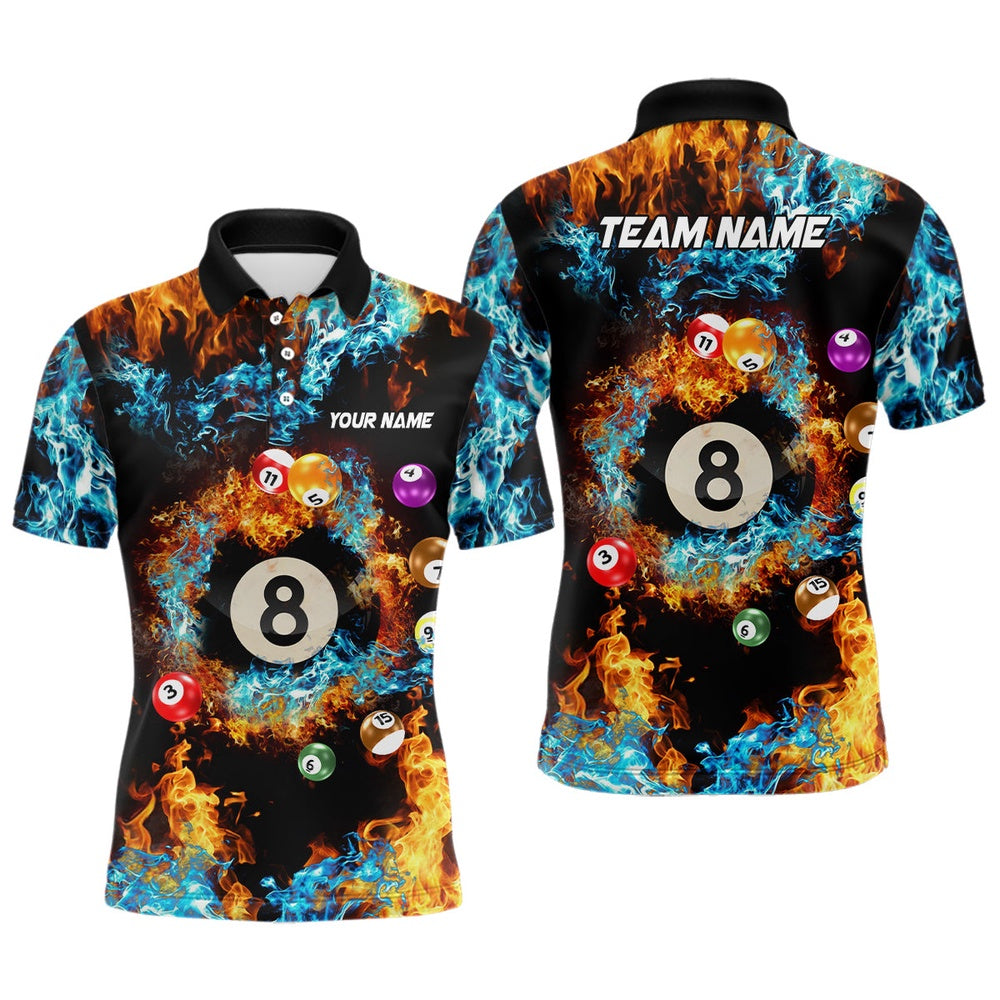 Billiard Polo Shirts, Billiard Balls In Water Fire Personalized 3D Polo Shirts Custom 8 Ball Pool Team Shirts, Billiards Team Shirts