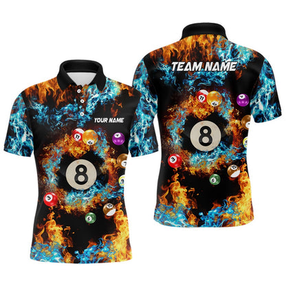 Billiard Polo Shirts, Billiard Balls In Water Fire Personalized 3D Polo Shirts Custom 8 Ball Pool Team Shirts, Billiards Team Shirts