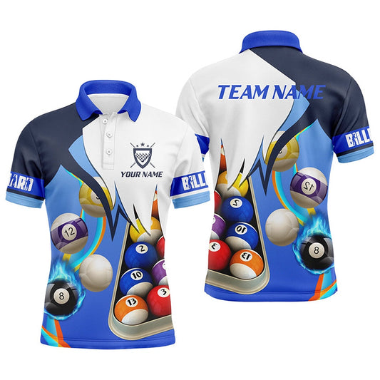 Billiard Polo Shirts, Billiard Blue Personalized Name 3D Polo Shirts, Custom Player Billiards Jerseys, Billiards Team Shirts