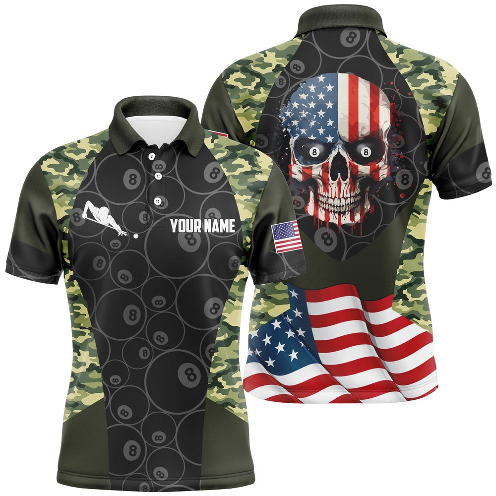 Billiard Polo Shirts, Billiard Camouflage Skull Flag Custom Billiard Polo Shirts, Personalized 8 Ball Pool Shirts, Billiards Team Shirts