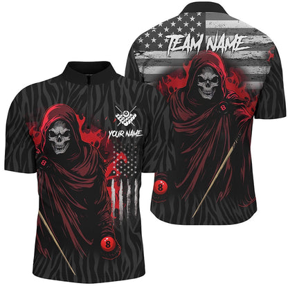 Billiard Polo Shirts, Billiard Death Skull Retro Us Flag Polo & Polo Shirts Custom Billiard Jerseys Red, Billiards Team Shirts