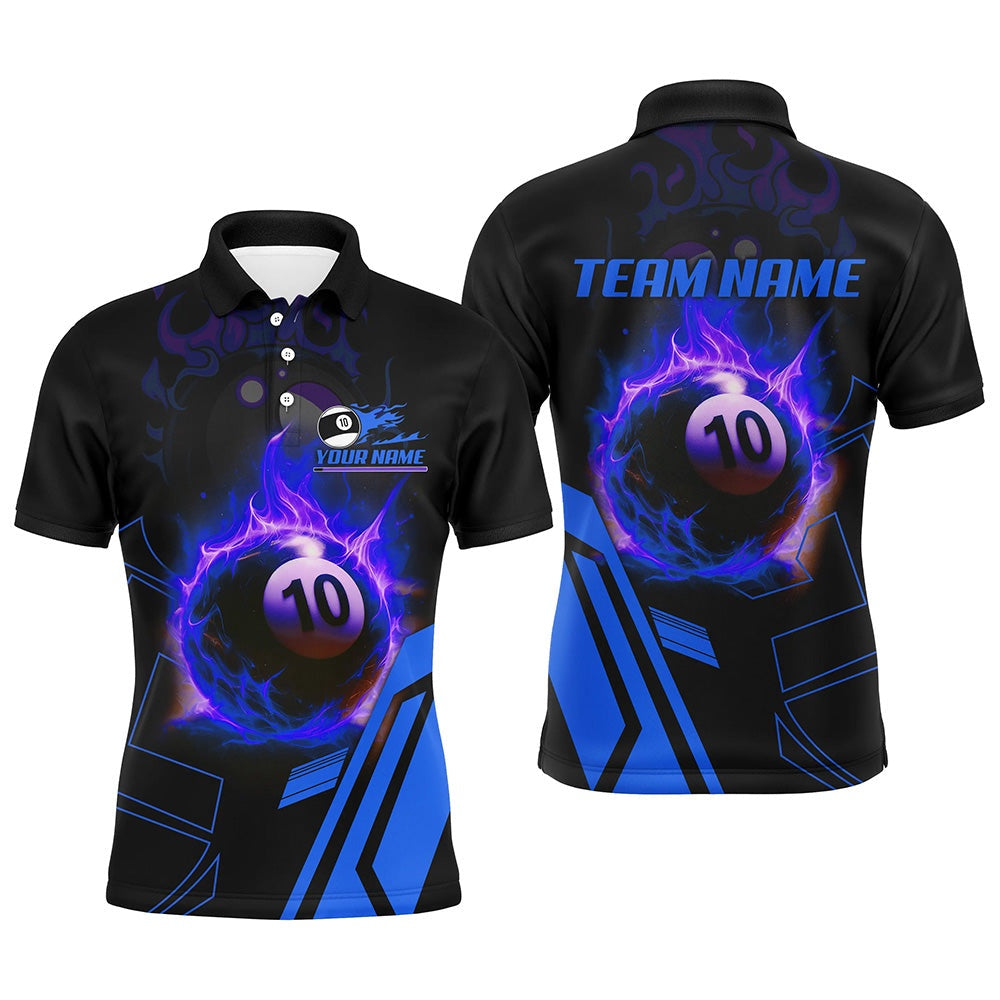 Billiard Polo Shirts, Billiard Flaming 10 Ball Pool 3D Printed Polo Shirts, Best Custom Pool Team Jerseys Shirts, Billiards Team Shirts