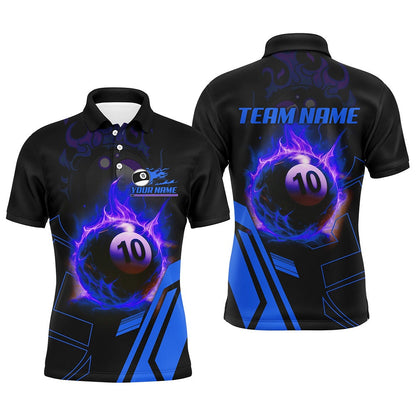 Billiard Polo Shirts, Billiard Flaming 10 Ball Pool 3D Printed Polo Shirts, Best Custom Pool Team Jerseys Shirts, Billiards Team Shirts