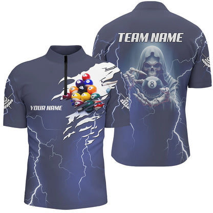 Billiard Polo Shirts, Billiard Skeleton Thunder Lighting Personalized Blue Polo Shirts, Billiards Jerseys Uniform, Billiards Team Shirts