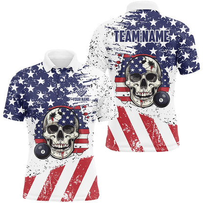 Billiard Polo Shirts, Billiard Skull Grunge American Flag Custom Billiard Shirts, Patriotic Billiard Clothing, Billiards Team Shirts