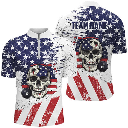 Billiard Polo Shirts, Billiard Skull Grunge American Flag Custom Billiard Shirts, Patriotic Billiard Clothing, Billiards Team Shirts