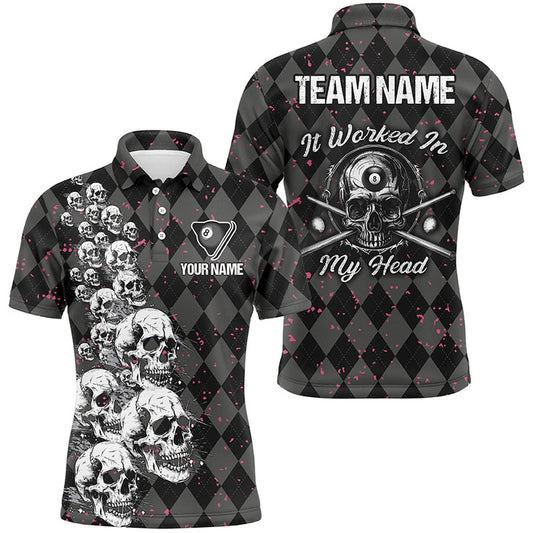 Billiard Polo Shirts, Billiard Skull It Worked In My Head Custom Argyle Pattern Billiard Shirts, Pool Team Jerseys, Billiards Team Shirts