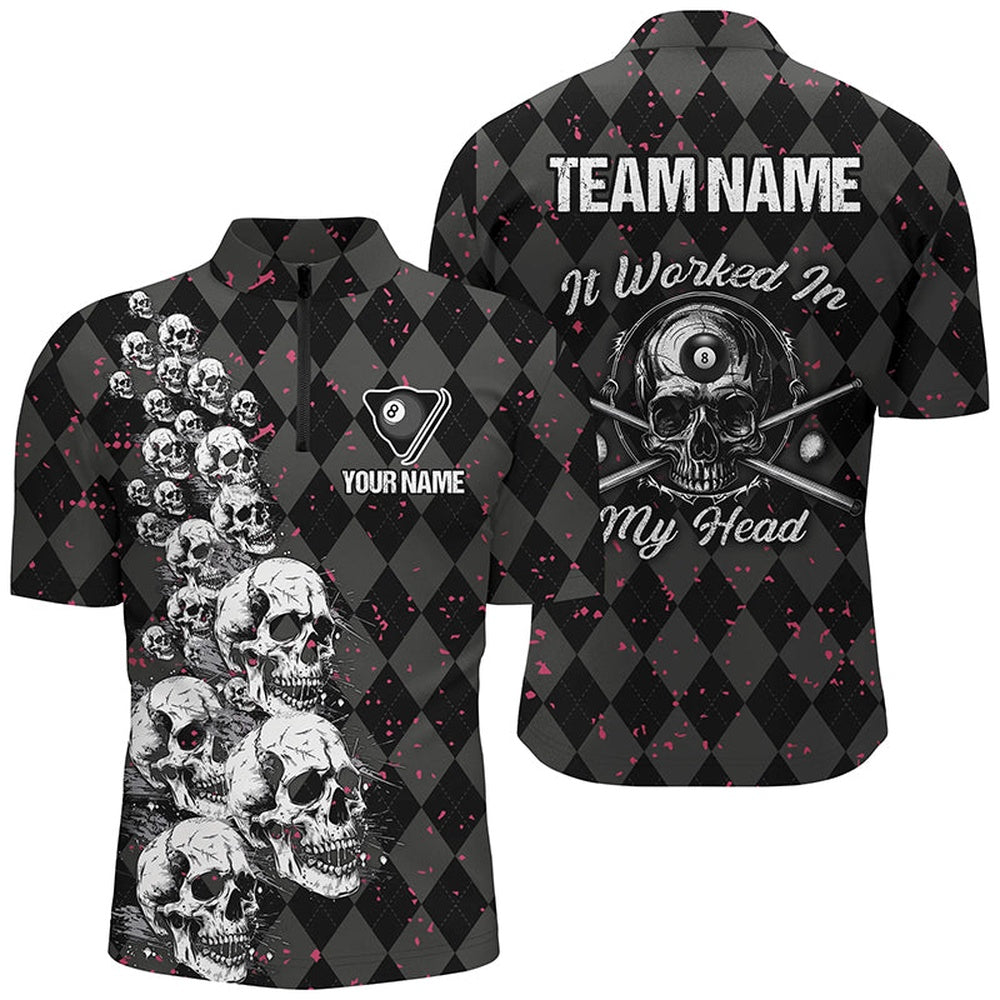 Billiard Polo Shirts, Billiard Skull It Worked In My Head Custom Argyle Pattern Billiard Shirts, Pool Team Jerseys, Billiards Team Shirts