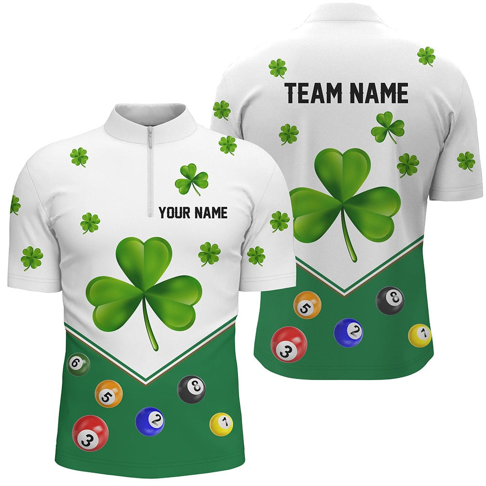 Billiard Polo Shirts, Billiard St Patrick Day Custom Green Clover Polo Shirts, Lucky Billiard Apparel, Billiards Team Shirts