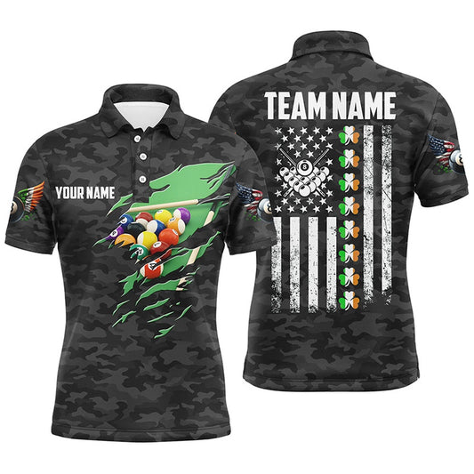 Billiard Polo Shirts, Billiard St Patrick Day Vintage American Flag Polo Shirts, Patriotic Billiard Team Jerseys, Billiards Team Shirts