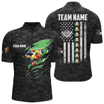 Billiard Polo Shirts, Billiard St Patrick Day Vintage American Flag Polo Shirts, Patriotic Billiard Team Jerseys, Billiards Team Shirts