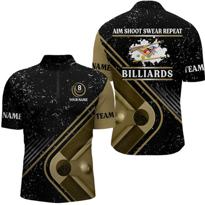 Billiard Polo Shirts, Billiards Aim Shoot Swear Repeat Custom Name Billiard Polo Shirts, S Billiard Jerseys, Billiards Team Shirts