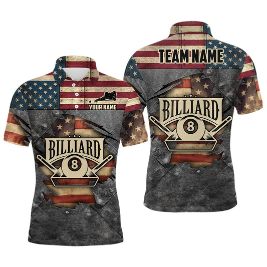 Billiard Polo Shirts, Billiards Vintage US Flag Custom Billiard 3D Polo Shirts, Custom 8 Ball Pool Team Shirts, Billiards Team Shirts