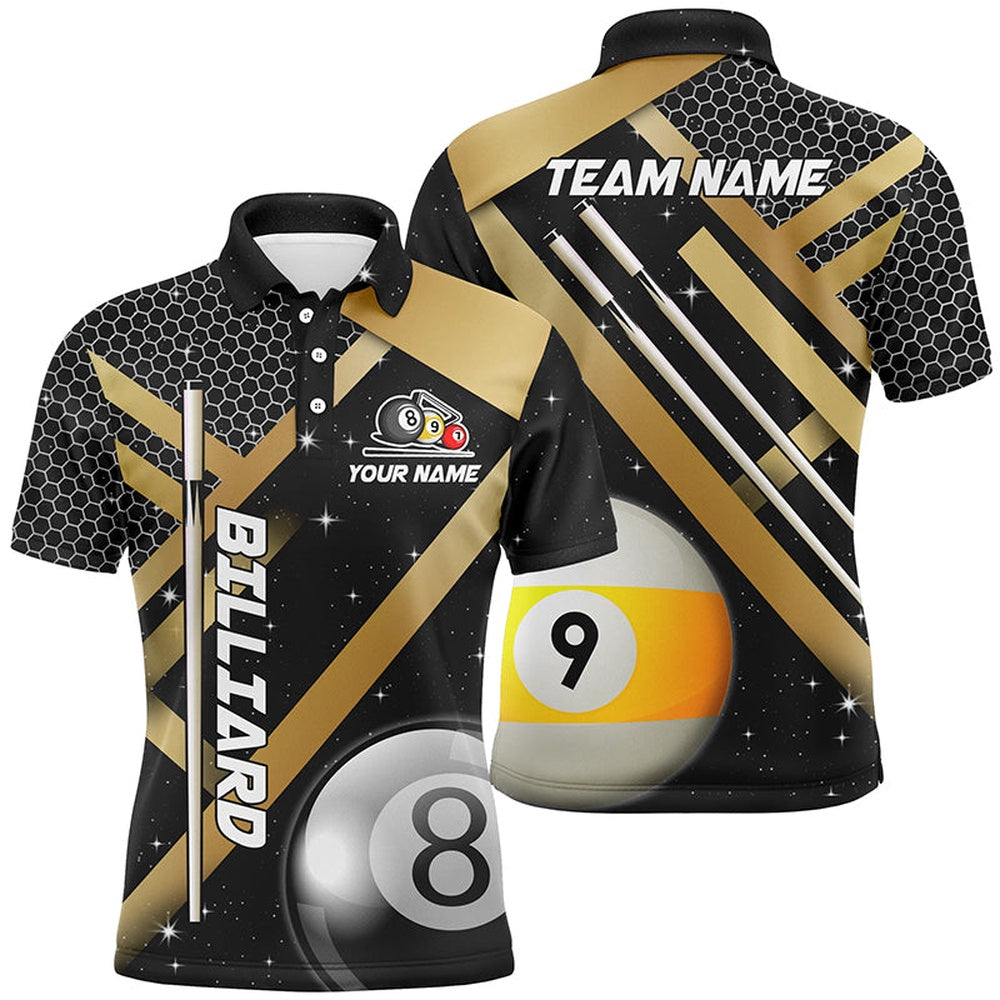 Billiard Polo Shirts, Black Jerseys Billiard 8 Ball & 9 Ball Pool Shirts Customized Unique Billiard Uniform Yellow, Billiards Team Shirts