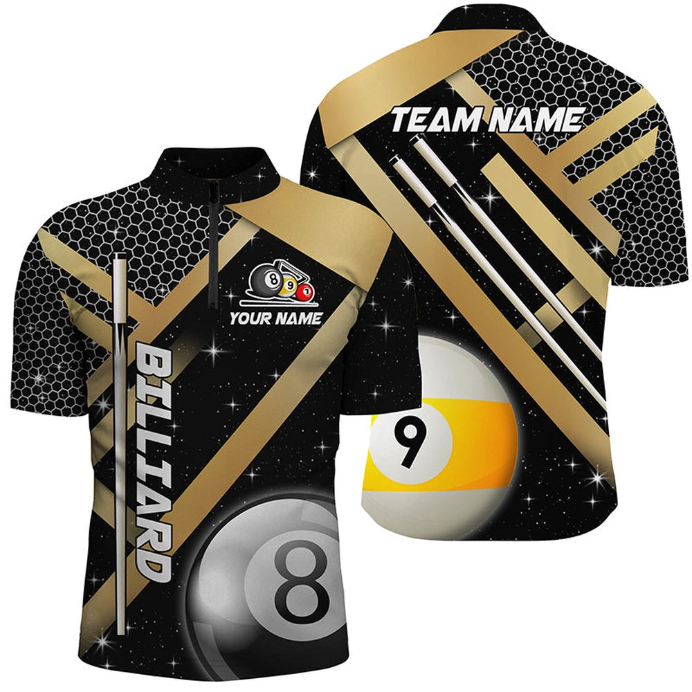 Billiard Polo Shirts, Black Jerseys Billiard 8 Ball & 9 Ball Pool Shirts Customized Unique Billiard Uniform Yellow, Billiards Team Shirts