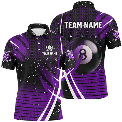 Billiard Polo Shirts, Black Purple Billiard 8 Ball Pool Polo Shirts Custom Billiard Shirts, Billiard Jerseys Apparel, Billiards Team Shirts