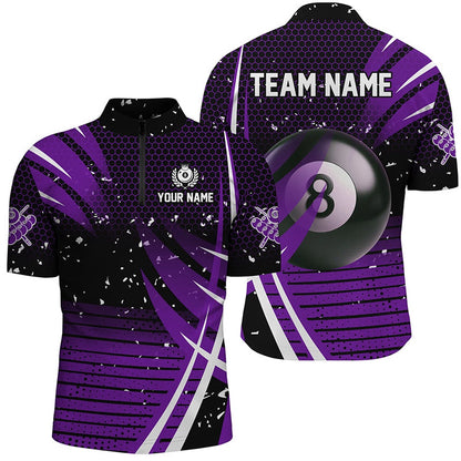 Billiard Polo Shirts, Black Purple Billiard 8 Ball Pool Polo Shirts Custom Billiard Shirts, Billiard Jerseys Apparel, Billiards Team Shirts
