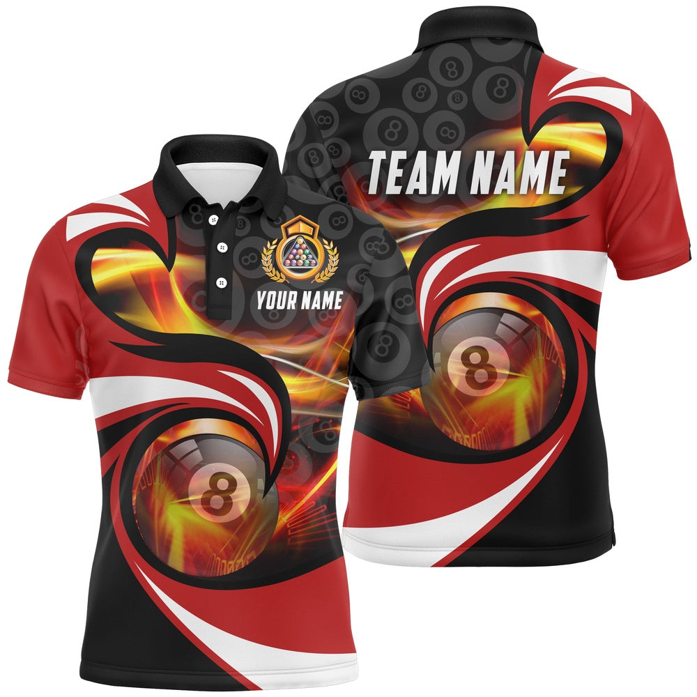 Billiard Polo Shirts, Black Red 8 Ball Billiard Personalized Polo Shirts, Best Billiards Team Pool Player Gifts, Billiards Team Shirts