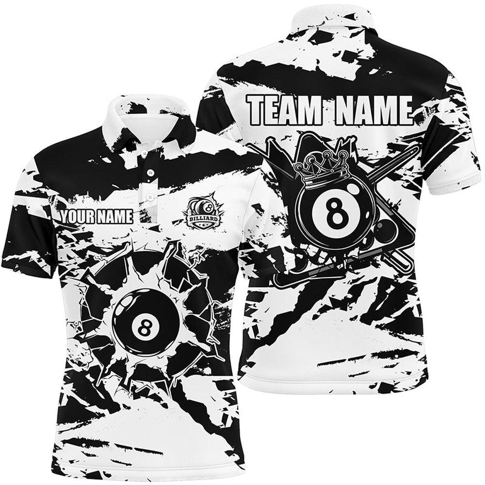 Billiard Polo Shirts, Black White 8 Ball Pool Paint Style Billiards Polo Shirts Best Custom Billiard Shirts Design, Billiards Team Shirts