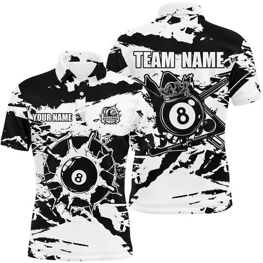 Billiard Polo Shirts, Black White 8 Ball Pool Paint Style Billiards Polo Shirts Best Custom Billiard Shirts Design, Billiards Team Shirts