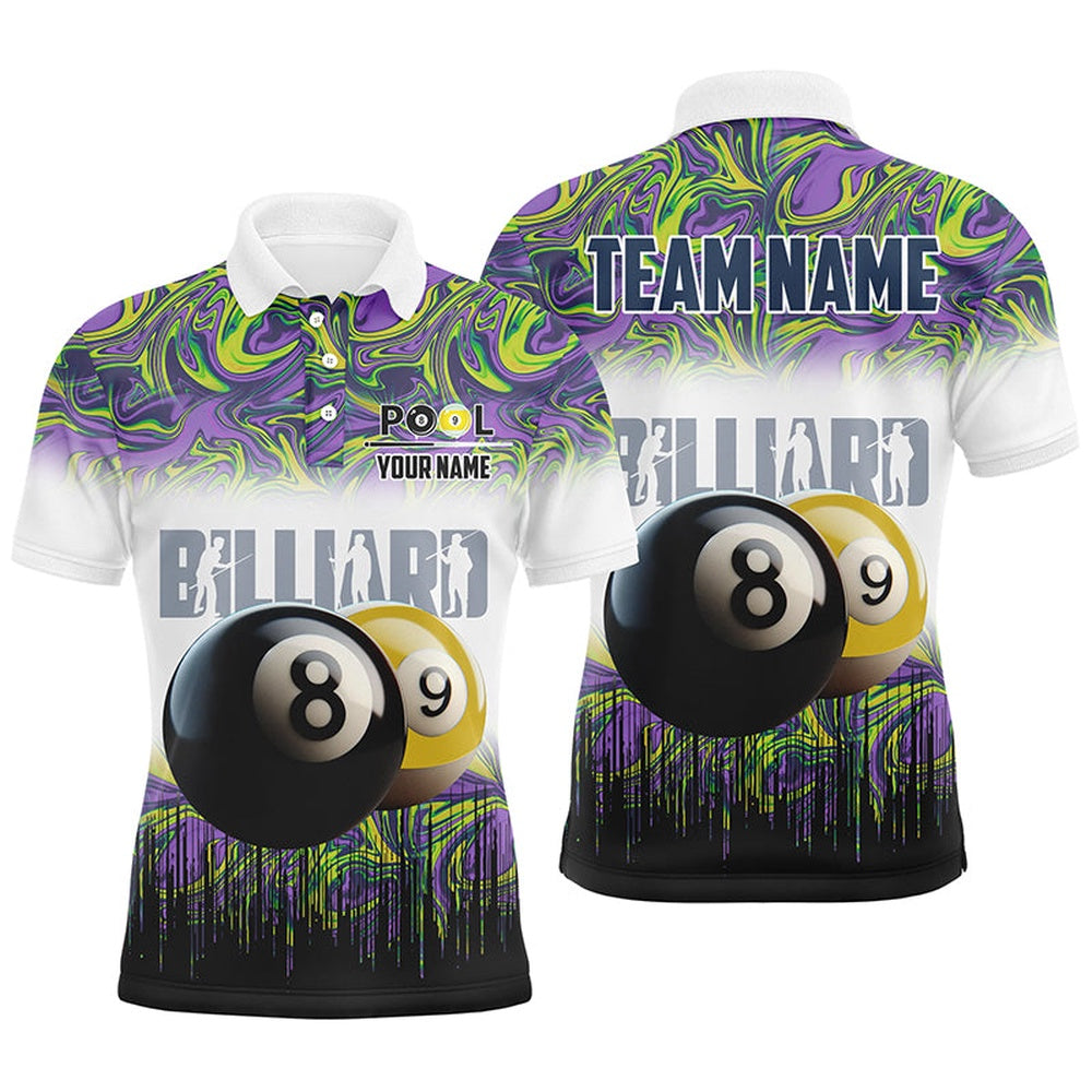 Billiard Polo Shirts, Black Yellow Billiard 8 Ball & 9 Ball Pool Polo Shirts Customized Billiard Attire Jerseys, Billiards Team Shirts