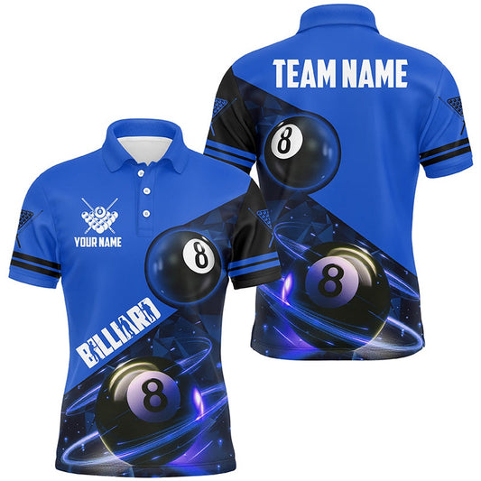 Billiard Polo Shirts, Blue 8 Ball Pool Billiard Jersey Custom Billiard Pool Shirts Team League Billiard Uniform, Billiards Team Shirts