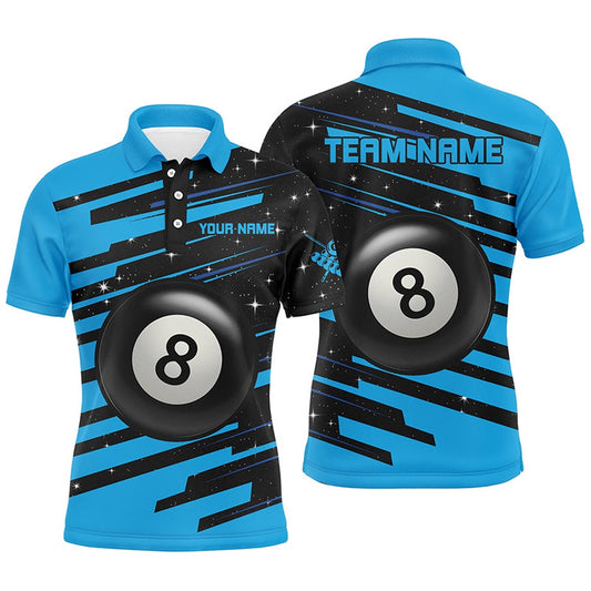 Billiard Polo Shirts, Blue 8 Ball Pool Billiard Jerseys Polo Shirts Custom Team League Billiard Shirts, Billiards Team Shirts