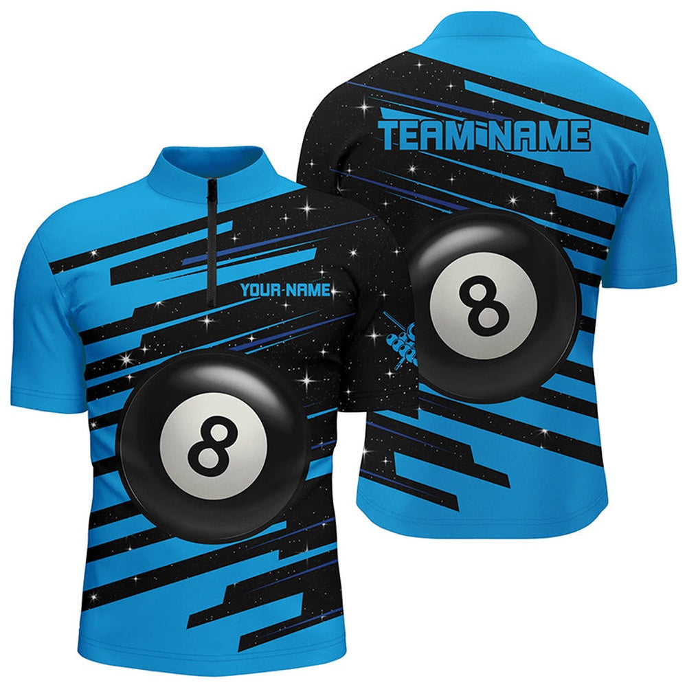 Billiard Polo Shirts, Blue 8 Ball Pool Billiard Jerseys Polo Shirts Custom Team League Billiard Shirts, Billiards Team Shirts