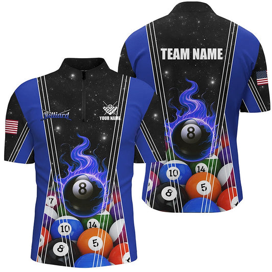 Billiard Polo Shirts, Blue 8 Ball Pool Fire Flame Billiard Balls Polo Shirts Custom Billiard Jerseys, Billiards Team Shirts