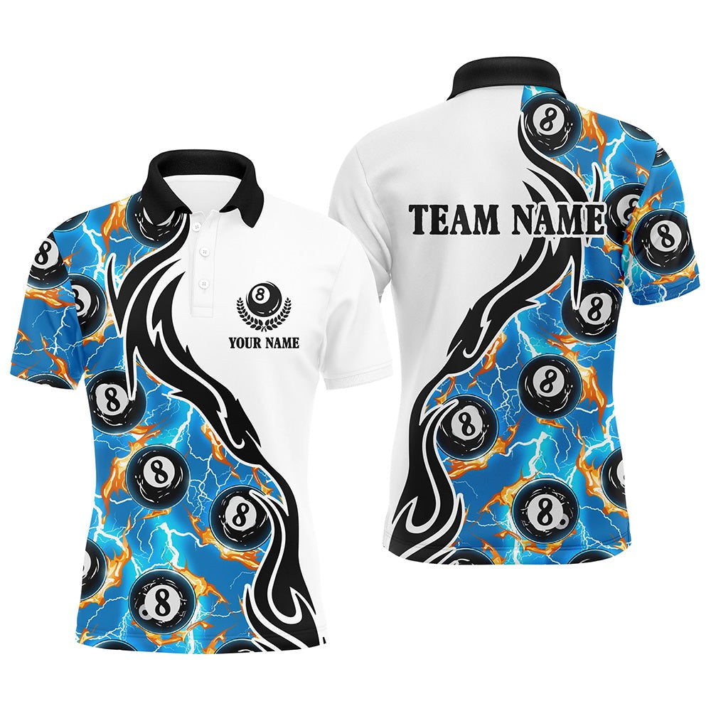 Billiard Polo Shirts, Blue 8 Ball Pool Fire Thunder Lightning Custom Billiard Shirts Team League Billiard Jerseys, Billiards Team Shirts