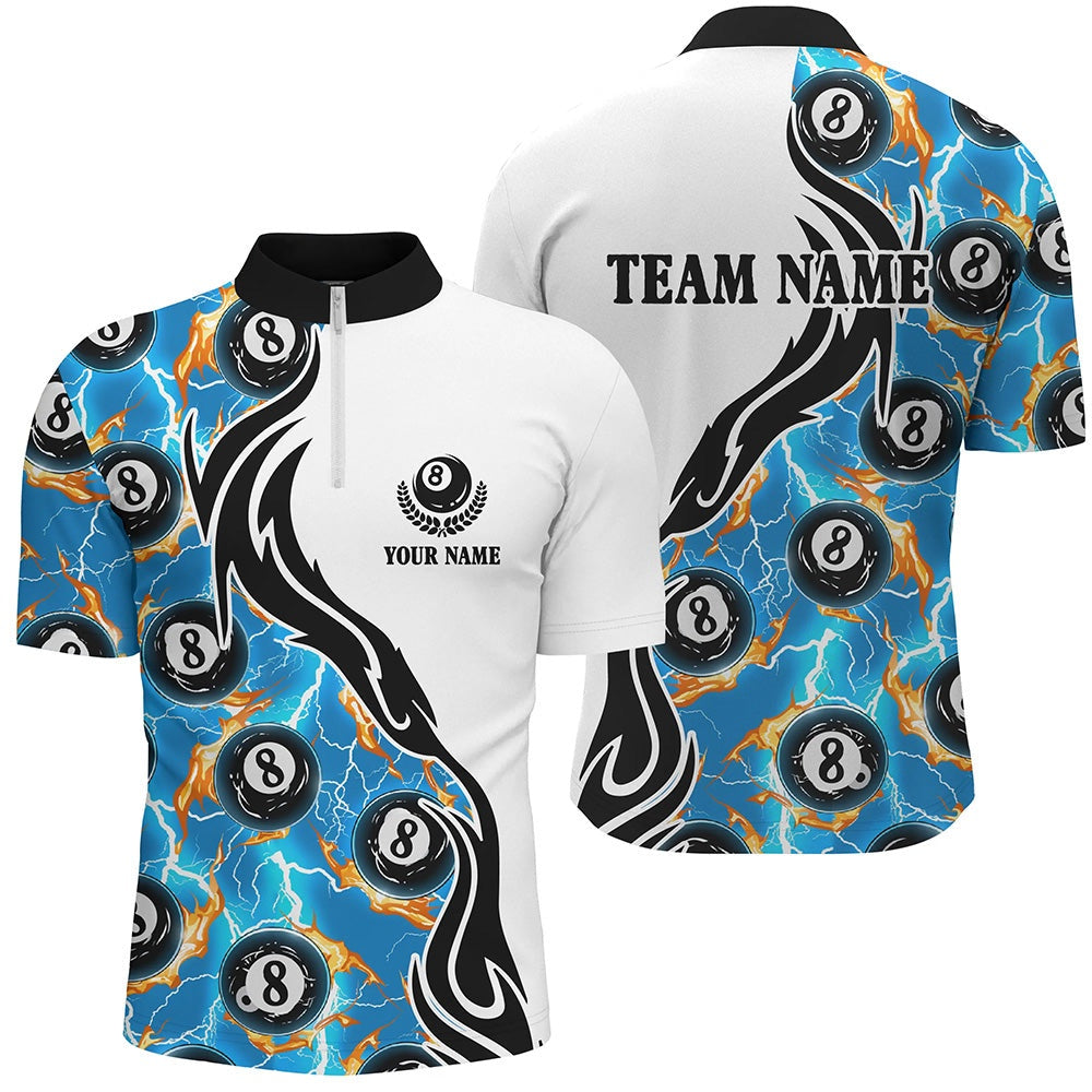 Billiard Polo Shirts, Blue 8 Ball Pool Fire Thunder Lightning Custom Billiard Shirts Team League Billiard Jerseys, Billiards Team Shirts