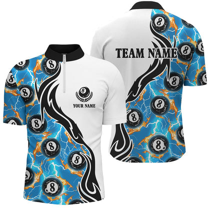 Billiard Polo Shirts, Blue 8 Ball Pool Fire Thunder Lightning Custom Billiard Shirts Team League Billiard Jerseys, Billiards Team Shirts